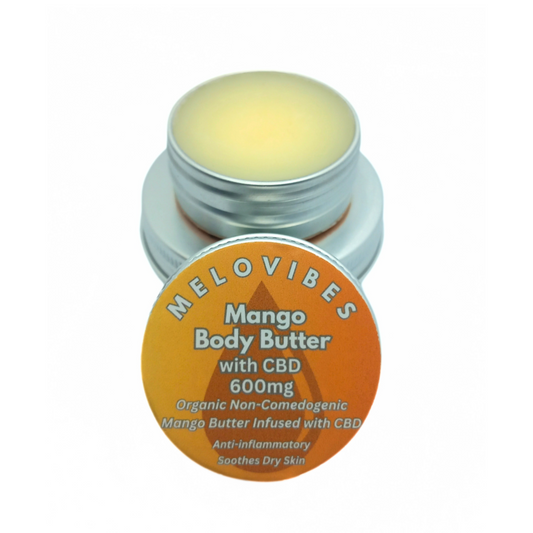 Melovibes Mango Body Butter with 600mg CBD - 15ml Volume - Non-comedogenic Skin Rub