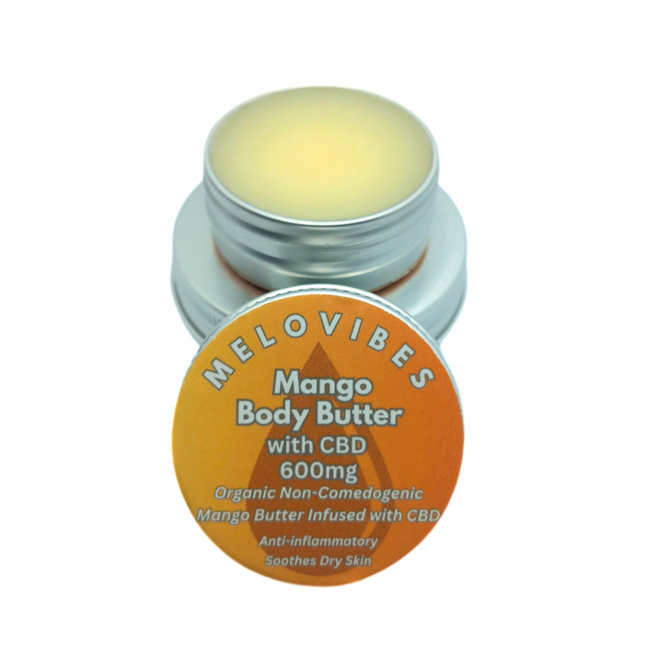 Melovibes Mango Body Butter with 600mg CBD - 15ml Volume - Non-comedogenic Skin Rub