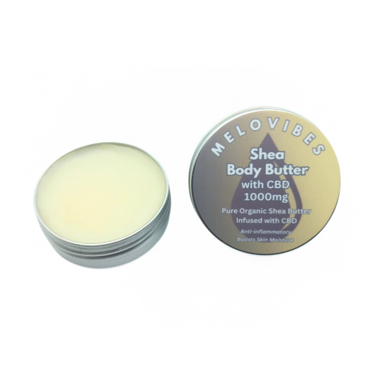 Melovibes Shea Body Butter with 1000mg CBD - 25ml Volume - Natural Skin Moisturiser & Skin Protection