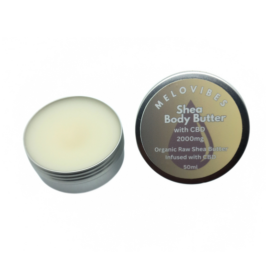 Melovibes Shea Body Butter with 2000mg CBD - 50ml Volume - Anti-inflammatory Skin Rub