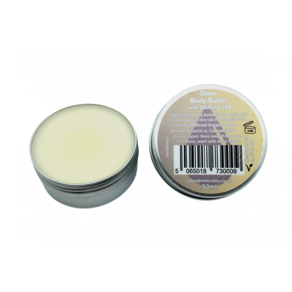 Melovibes Shea Body Butter with 2000mg CBD - 50ml Volume - Anti-inflammatory Skin Rub