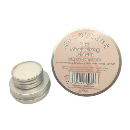 Melovibes Skin Moisturising Cream with 2000mg CBD - 100ml - Contains Jojoba Oil, Shea Butter and Oatmeal