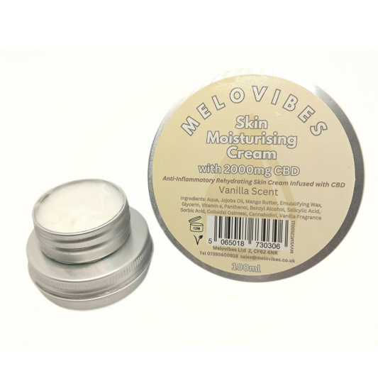 Melovibes Vanilla Skin Moisturising Cream with 2000mg CBD - 100ml - Anti-inflammatory Skin Cream