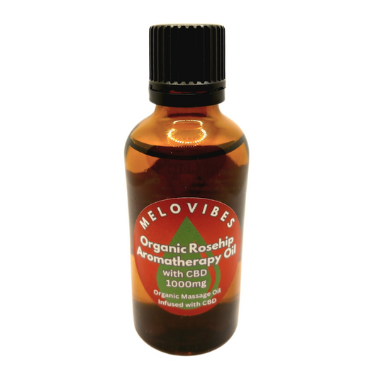 Melovibes Organic Rosehip Aromatherapy Oil with 1000mg CBD - 50ml bottle - Reduce Wrinkles Skin Therapy